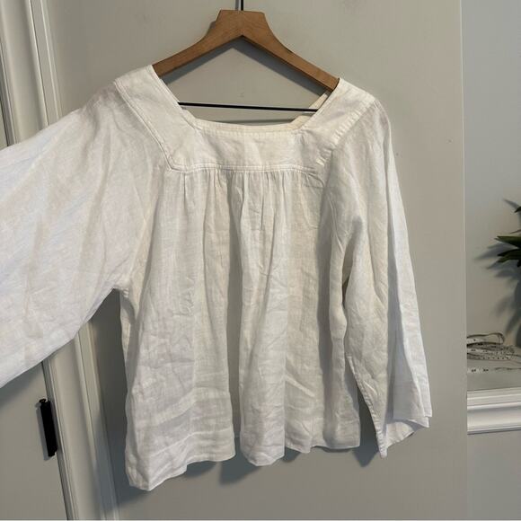 GAP White Linen Square Neck Flare Sleeve Top Blouse Small - Picture 5 of 11